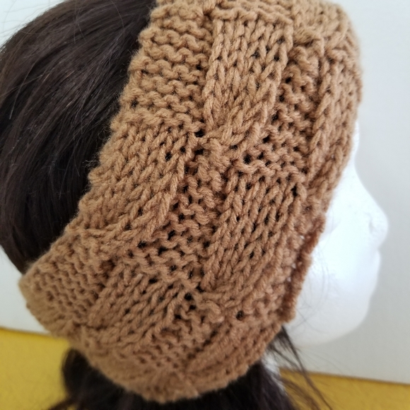 Brown Knit Headband with Cream Flower Accent - Picture 4 of 6